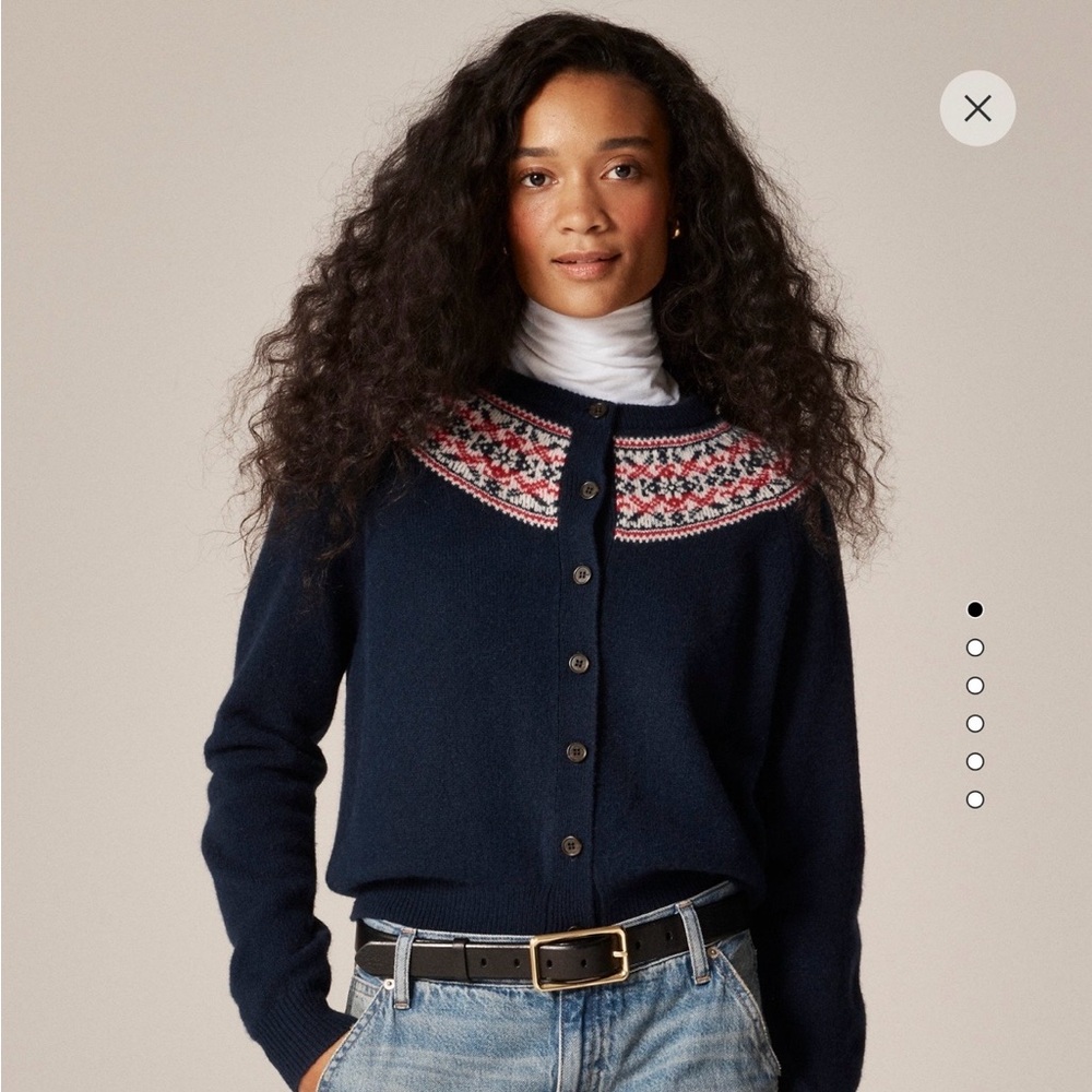 J Crew Classic Fair Isle cardigan in vintage wool | Navy | NWT | Small